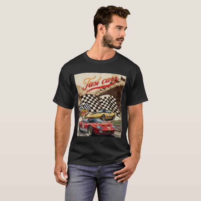 Camiseta T-Shirt Fas Cars Racing Retro Graphic Tee for Car  (Frente Completa)