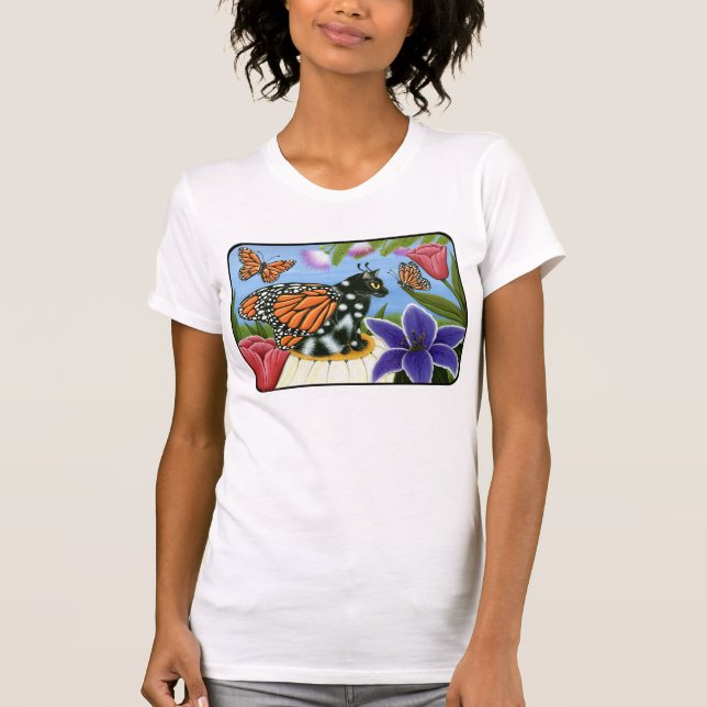 Camiseta T-shirt feericamente da arte da fantasia do gato (Frente)