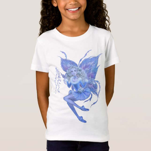 Camiseta T-shirt feericamente das meninas do Natal azul (Frente)