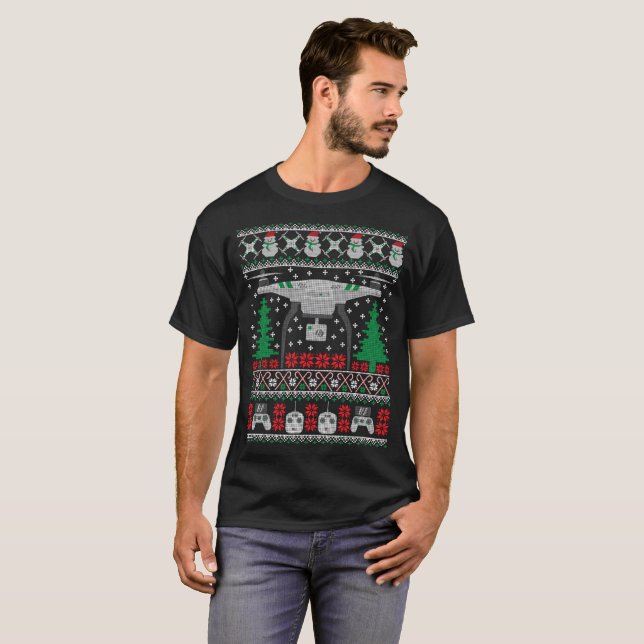 Camiseta T-shirt feio de Quadcopter da camisola do Natal do (Frente Completa)