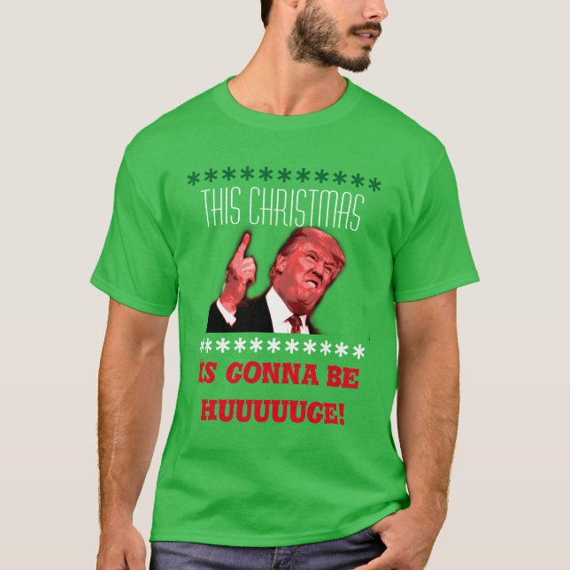 Camiseta T-shirt feio do Natal de Donald Trump no verde (Frente)