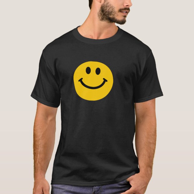 Camiseta T-shirt feliz amarelo do preto da cara (Frente)