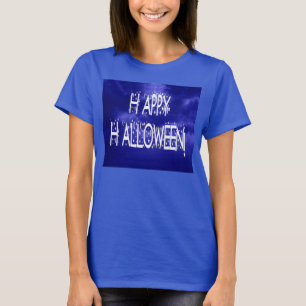 Camiseta T-shirt feliz azul das senhoras do texto do Dia
