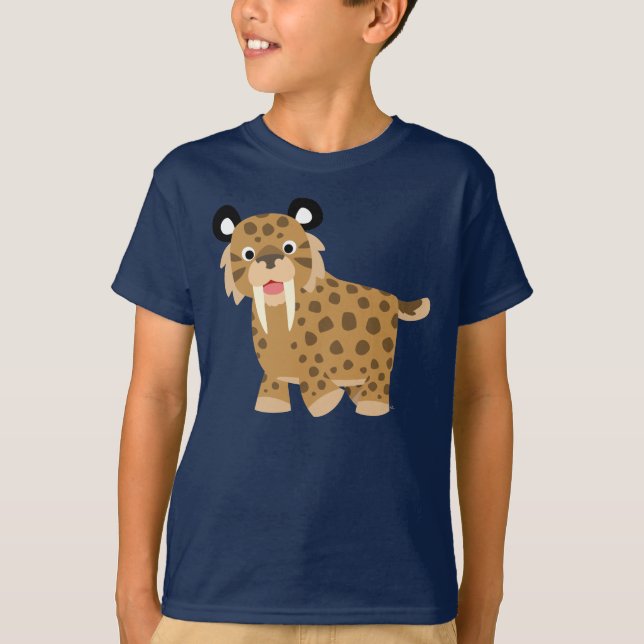 Camiseta T-shirt feliz bonito das crianças de Smilodon dos (Frente)