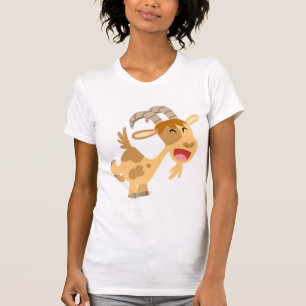 Camiseta T-shirt feliz bonito das mulheres da cabra dos