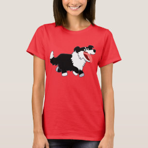 Camiseta T-shirt feliz bonito das mulheres de border collie