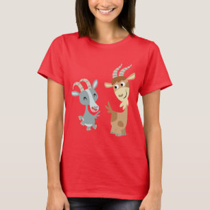 Camiseta T-shirt feliz bonito de duas mulheres das cabras