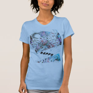 Camiseta T-shirt FELIZ da arte uma lua e uns padrões