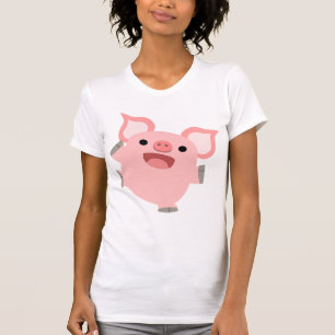Camiseta T-shirt feliz das mulheres do porco dos desenhos