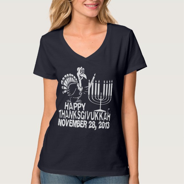Camiseta T-shirt feliz de Thanksgivukkah Thankgiving (Frente)