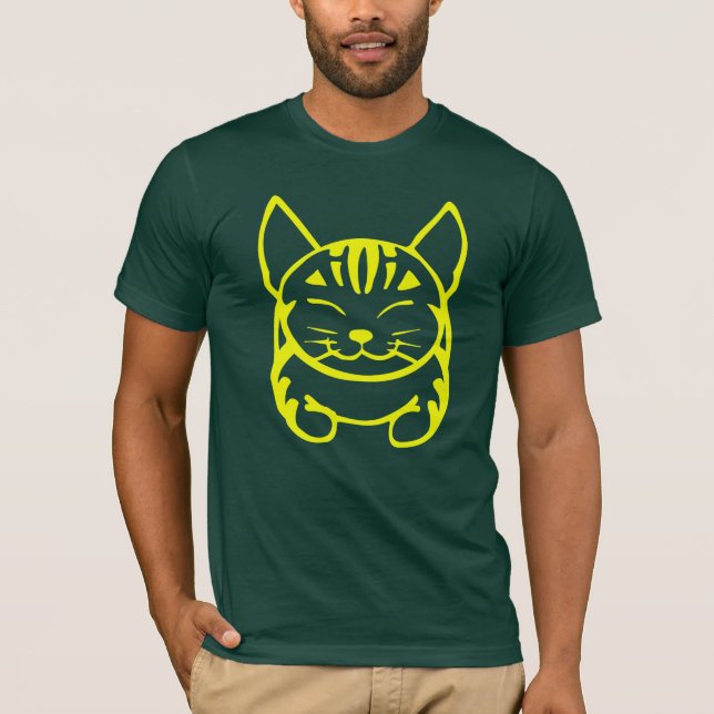 Camiseta T-shirt feliz do gato dos homens (gato malhado (Frente)