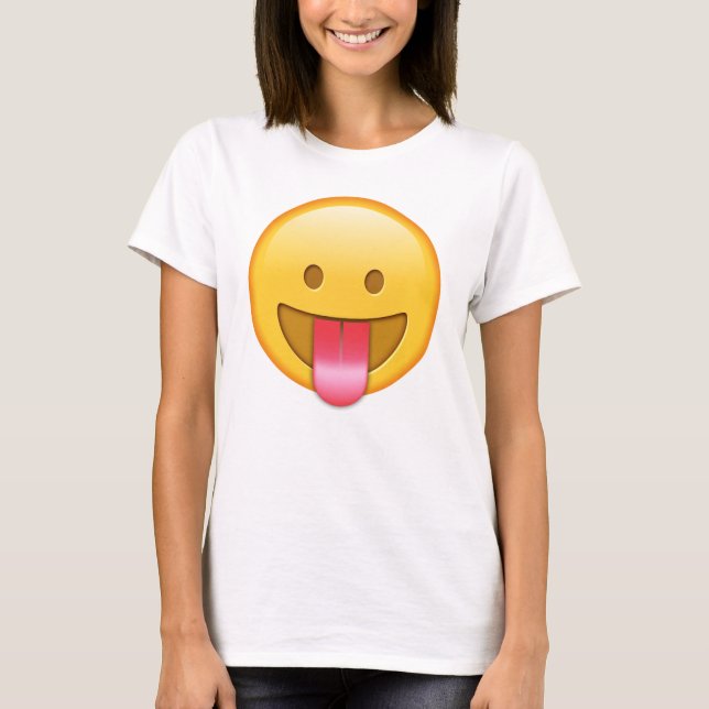 Camiseta T-shirt feliz, engraçado do emoji da língua para (Frente)