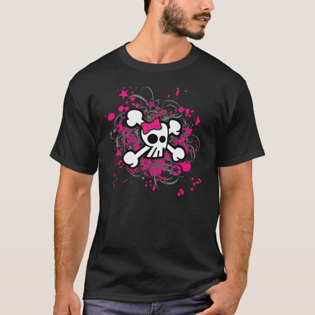Camiseta T-shirt feminino do crânio dos desenhos animados (Frente)