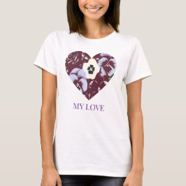 Camiseta T-shirt Femme Cœur de Violettes "MY LOVE"