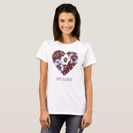 Camiseta T-shirt Femme Cœur de Violettes "MY LOVE"