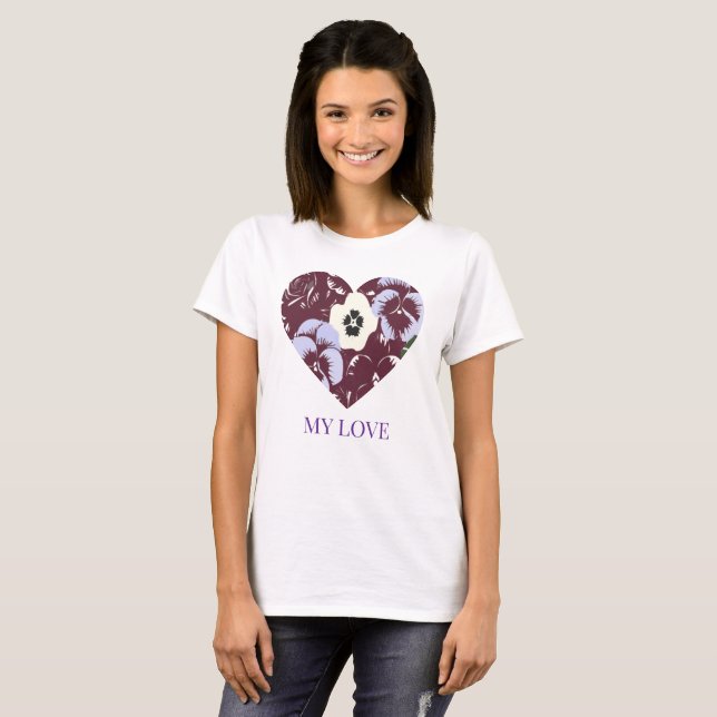 Camiseta T-shirt Femme Cœur de Violettes "MY LOVE" (Frente Completa)