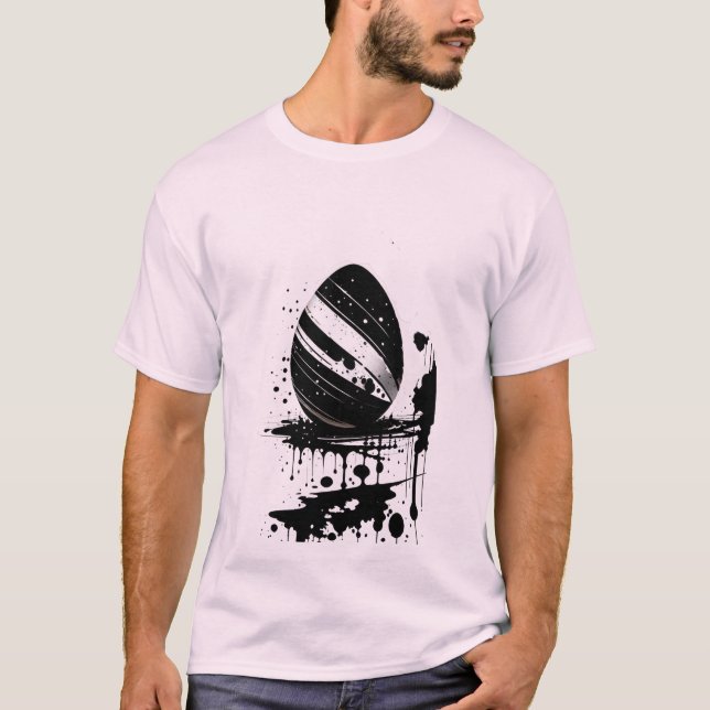 Camiseta T-Shirt Feriado de Tinta Preta de Ovo de Páscoa (Frente)
