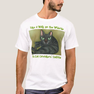 Camiseta T-shirt feroz do gato - luz - rotulação verde
