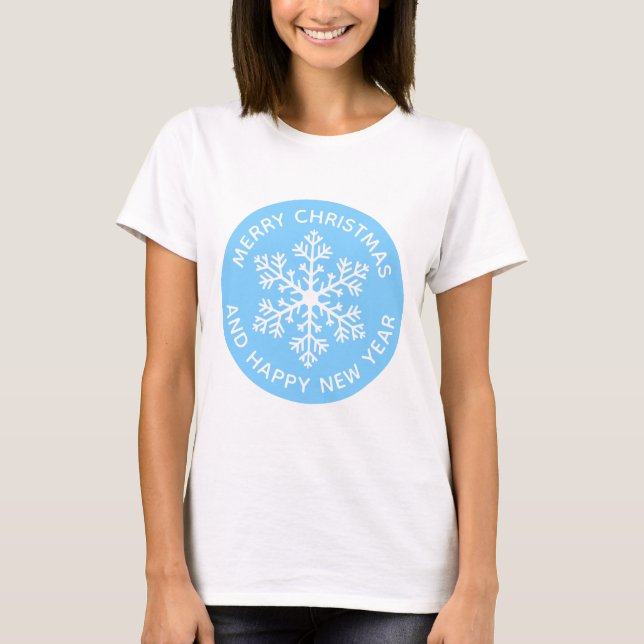 Camiseta T-Shirt Festivo Azul Floco de Neve (Frente)