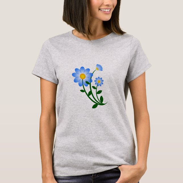 Camiseta T-Shirt Floral Azul-Primavera com Flor, Cute (Frente)