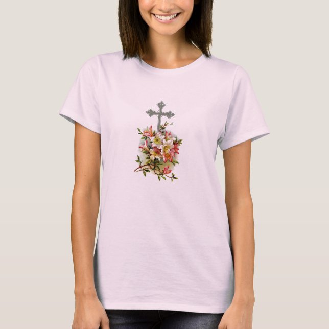 Camiseta T-shirt floral transversal cristão (Frente)