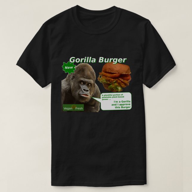 Camiseta T-shirt fresco do hamburguer do gorila do Vegan (Frente do Design)