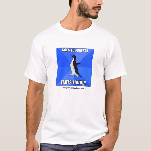 Camiseta T-shirt fúnebre de Meme do pinguim social inábil (Frente)