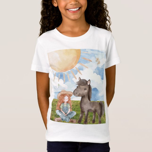 Camiseta T-Shirt für Kids mit Mädchen und Pony  (Frente)