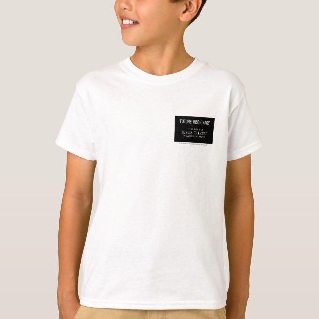 Camiseta T-shirt futuro do nome de etiqueta do missionário (Frente)