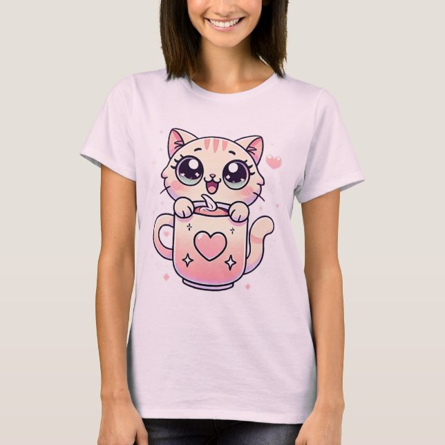Camiseta T-Shirt Gato De Gato Kawaii Cute (Frente)