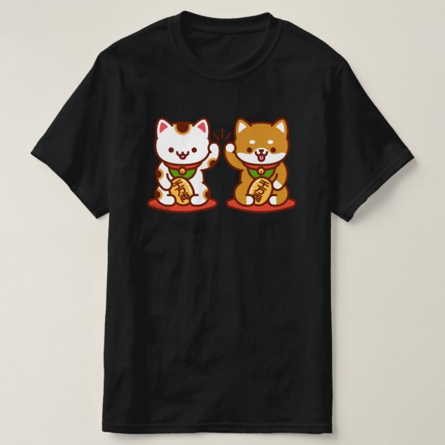 Camiseta T-Shirt Gato Engraçado - Cinco de Maneki-neko (Frente do Design)