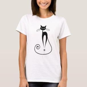 Camiseta T-Shirt Gato Estilizado Preto