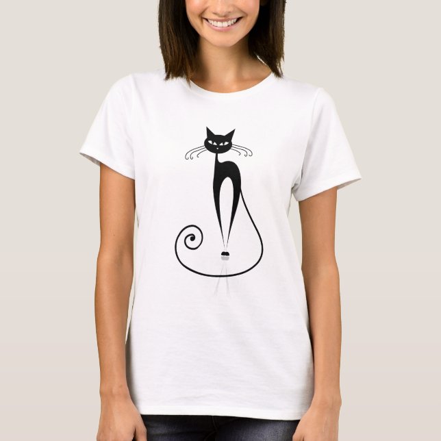 Camiseta T-Shirt Gato Estilizado Preto (Frente)
