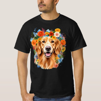 Camiseta T-shirt Golden Retriever Flower Crown Watercolor