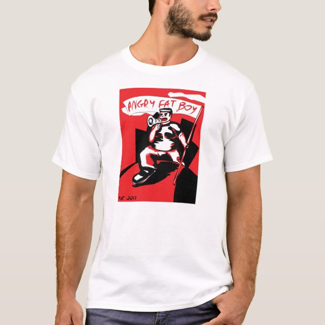 Camiseta T-shirt gordo irritado do branco do menino (Frente)