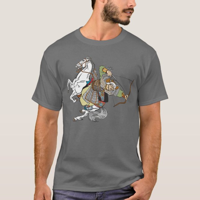 Camiseta T-Shirt, guerreiro mongol medieval (Frente)