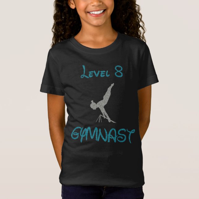 Camiseta T-Shirt Gymnast Glitter de Fonte do Rico Nível 8 (Frente)