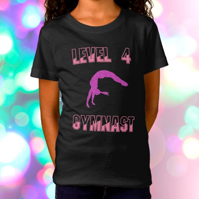 Camiseta T-Shirt Gymnast Pink e Purple Sparkle de Nível 4 (Criador carregado)