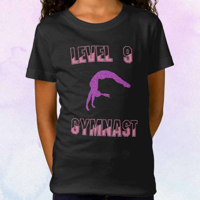 Camiseta T-Shirt Gymnast Pink e Purple Sparkle de Nível 9 (Criador carregado)