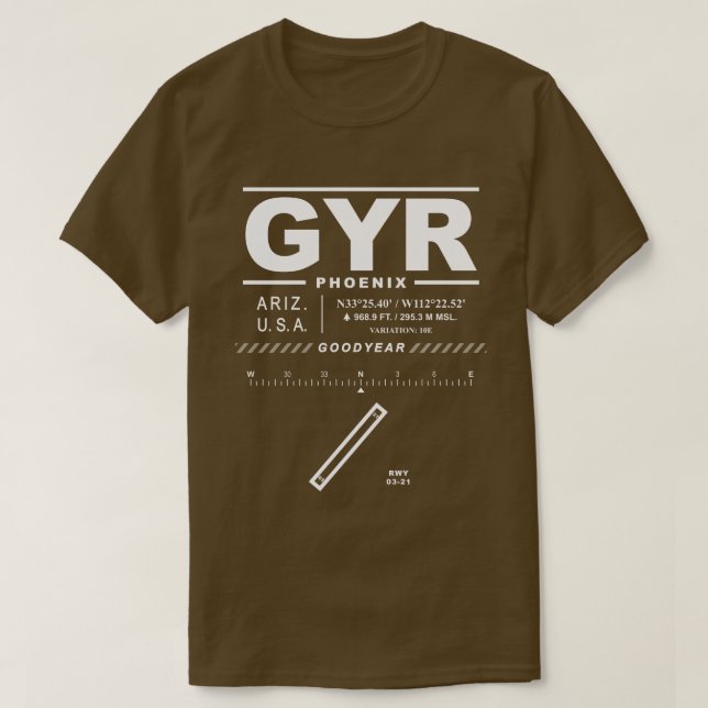 Camiseta T-Shirt GYR do Aeroporto de Phoenix Goodyear (Frente do Design)