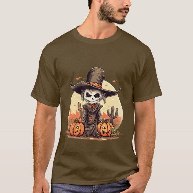Camiseta T-shirt Halloween Skeleton Citrouille (Frente)