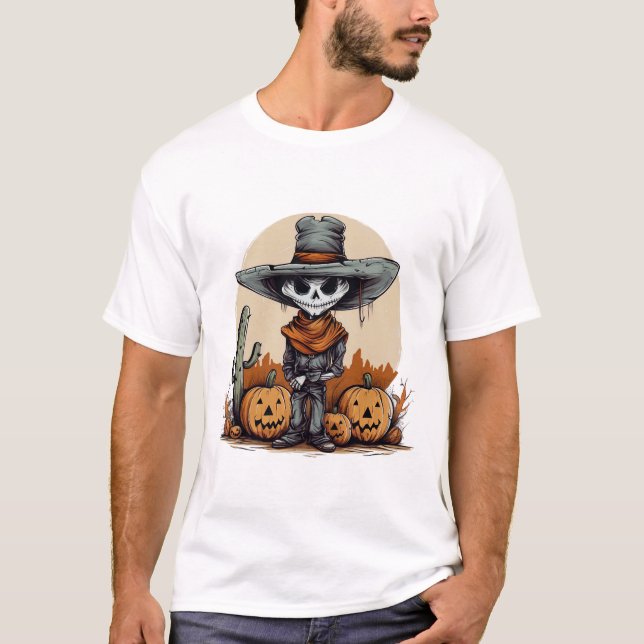 Camiseta T-shirt Halloween Skeleton Citrouille (Frente)