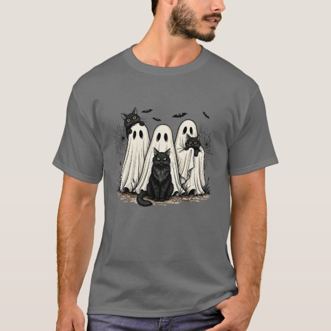 Camiseta T-shirt Halloween Spooky Ghost Black Cat (Frente)