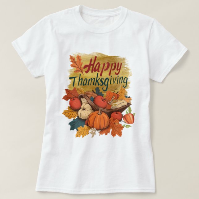 Camiseta T-Shirt happy Thanksgiving golden  (Frente do Design)