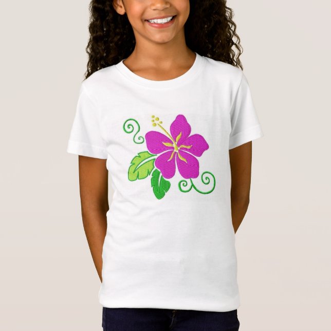 Camiseta T-shirt havaiano da flor do hibiscus das meninas (Frente)
