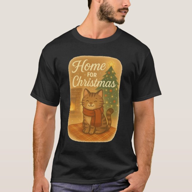 Camiseta T-Shirt Home for Christmas (Cat in Scarf) (Frente)
