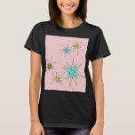 Camiseta T-Shirt Icônico Rosa Icônico<br><div class="desc">Este padrão de T-Shirt Icônico Rosa Icônico Apresenta impulsos atômicos icônicos. Isso mesmo! A antiga escola, o fundo colorido de primeira-dama cor-de-rosa com manchas de ouro é o pano de fundo perfeito para a vibrante turquesa, o aipo de salga e os círculos verdes cor de pera da cozinha. As manchas...</div>