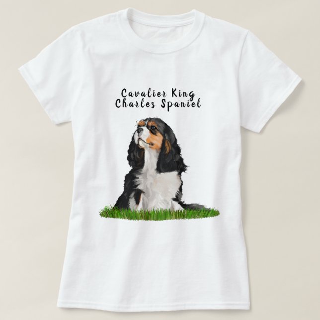 Camiseta T-shirt ilustrado descuidado do Spaniel de rei (Frente do Design)