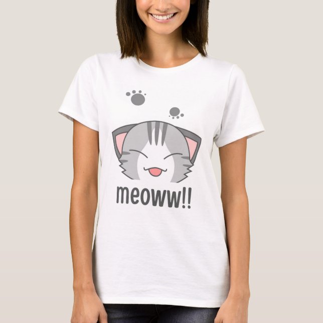 Camiseta T-Shirt Ilustrativo De Gato (Frente)