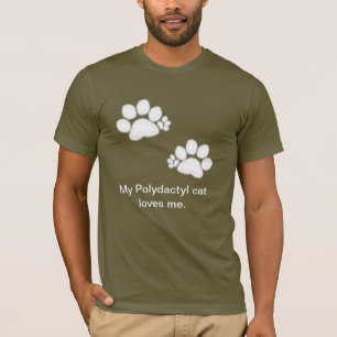Camiseta T-shirt - impressões Polydactyl da pata no branco